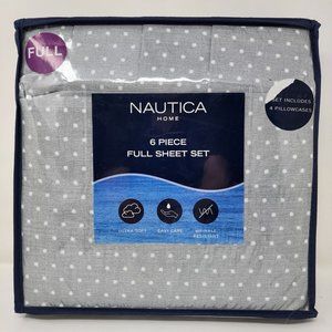 Nautica Sheet Set Full 6 Piece Grey Star Wrinkle Resistant Soft Microfiber